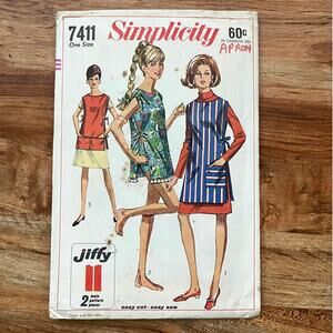 Vintage 1960s Simplicity 7411 Sewing Pattern 1 Size Apron Beach CoverUp COMPLETE